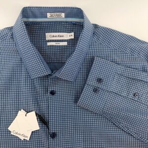 Calvin Klein Mens XL Blue Slim Fit Long Sleeve Button Front Cotton Dress Shirt